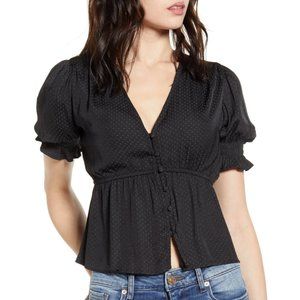 Ten Sixty Sherman - Shirred Sleeve Jacquard Dot Top - S